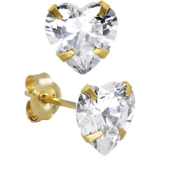 14kt Yellow Gold .47 ct Cubic Zirconia Heart Stud Earrings