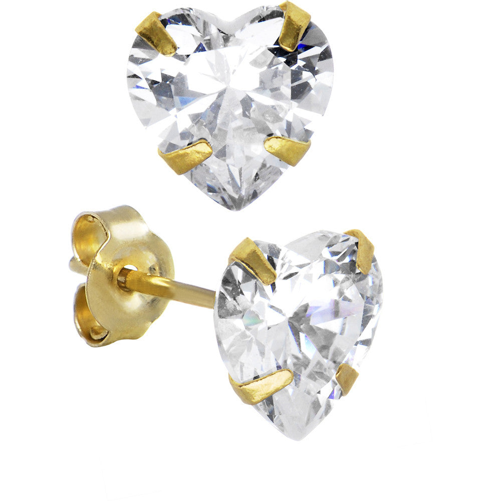 14kt Yellow Gold 1.25ct Cubic Zirconia Heart Stud Earrings