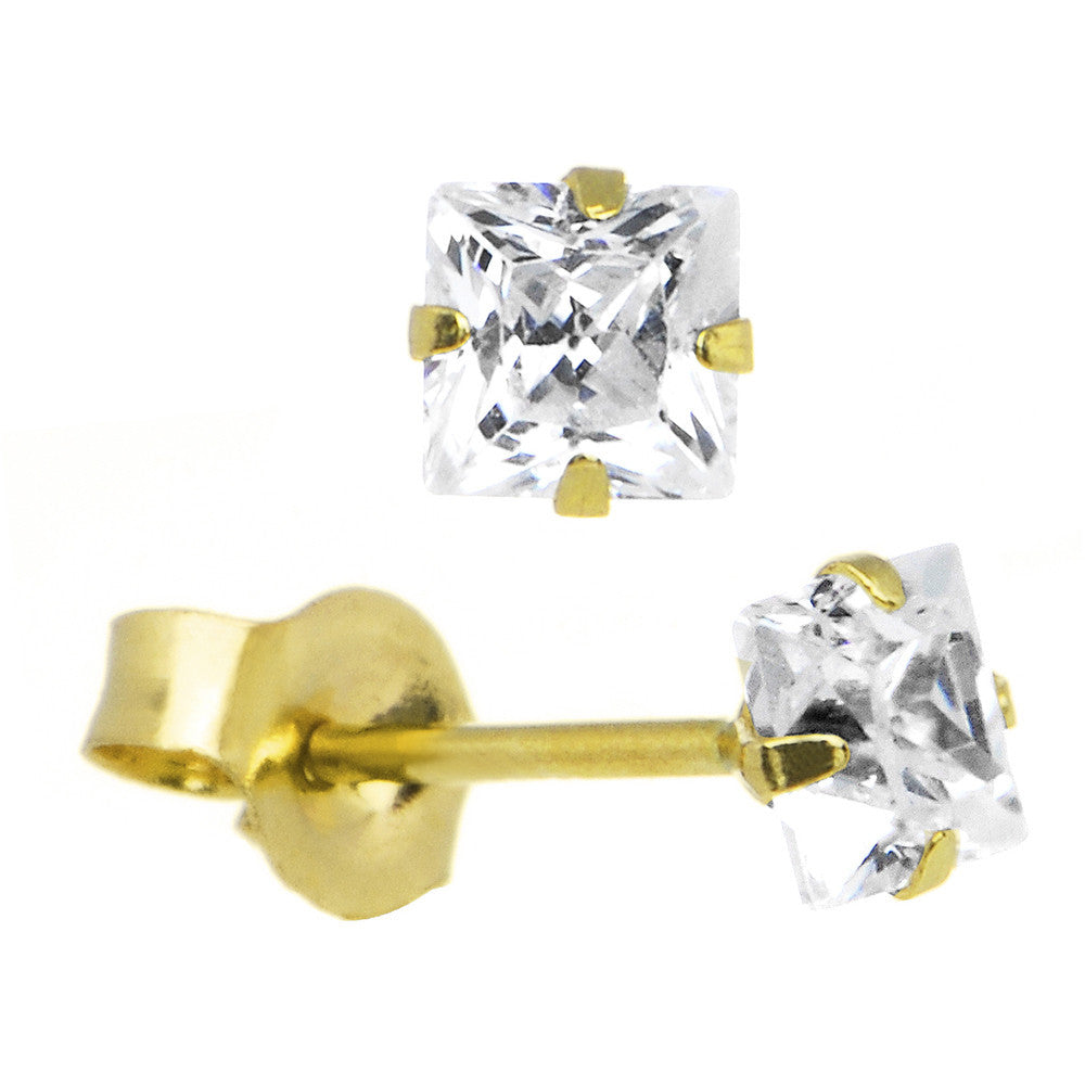 14kt Yellow Gold .10 ct Cubic Zirconia Square Earrings