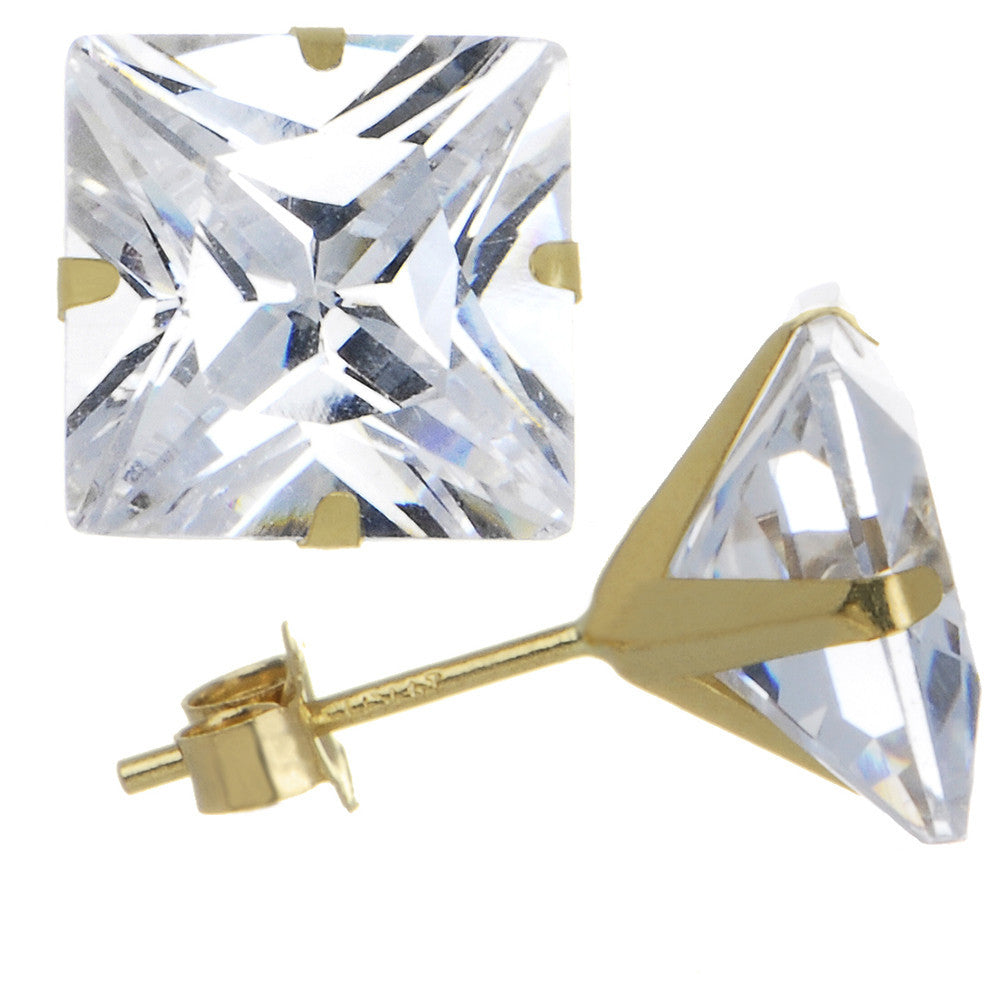 14kt Yellow Gold 1.90ct Cubic Zirconia Square Earrings