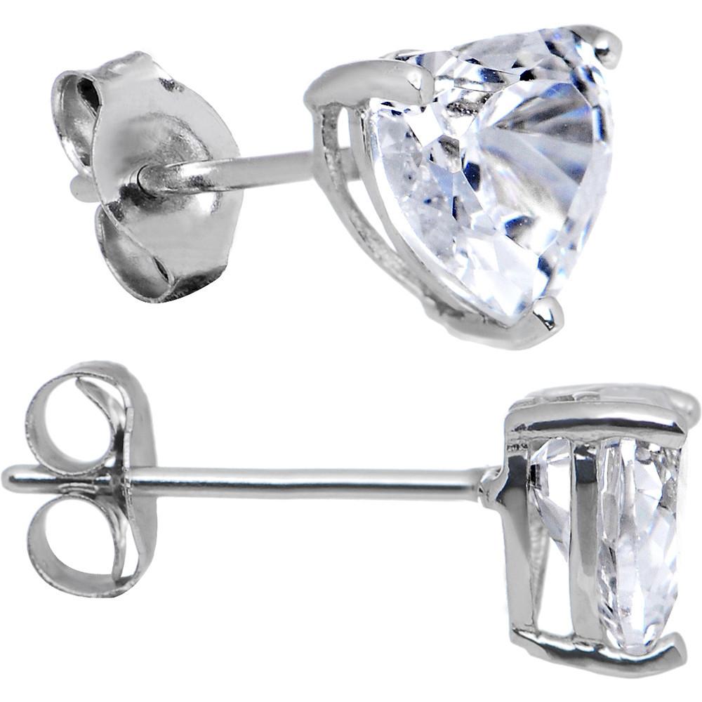 14kt White Gold .80ct Basket Set Heart CZ Stud Earrings