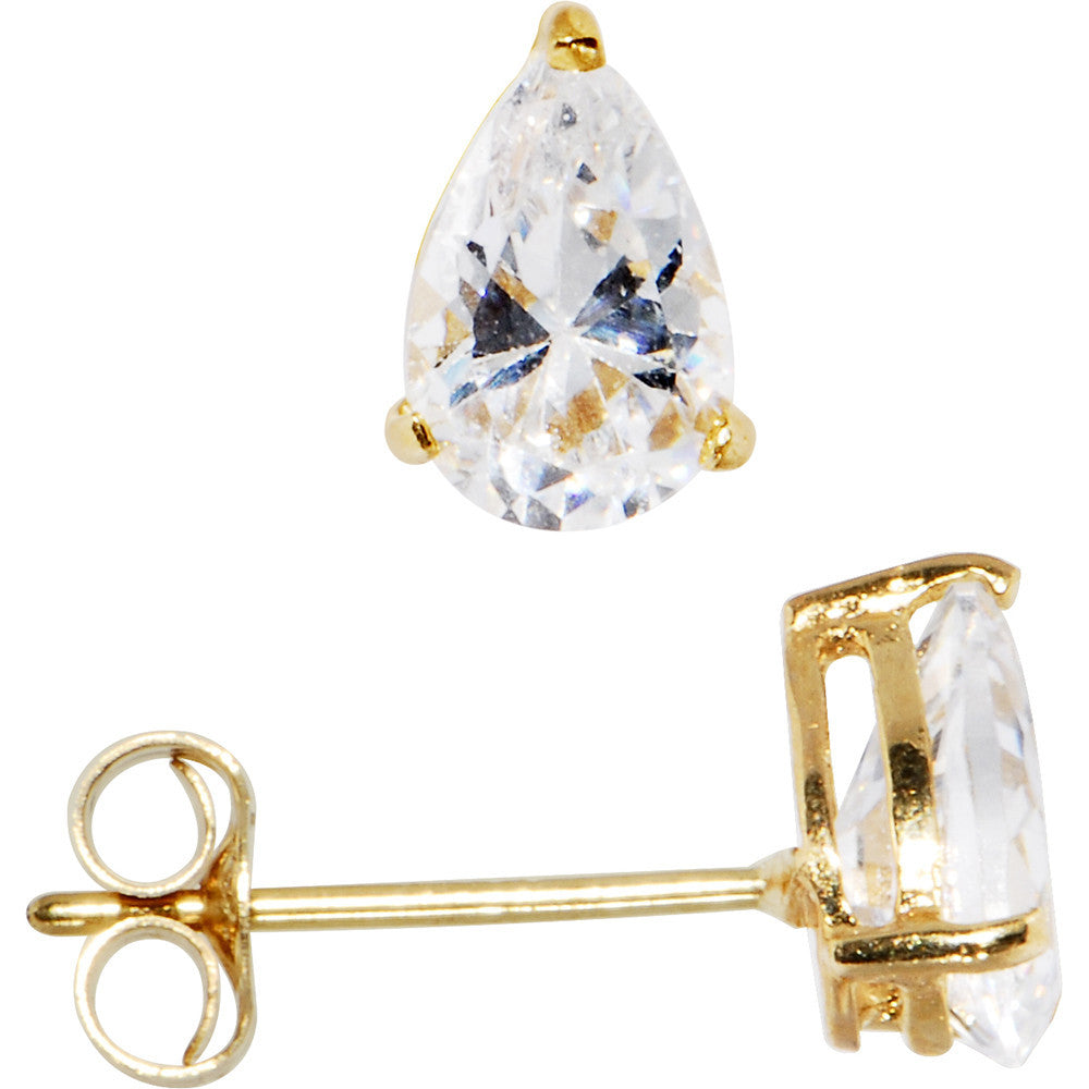 14kt Yellow Gold .23ct Basket Set Pear CZ Stud Earrings