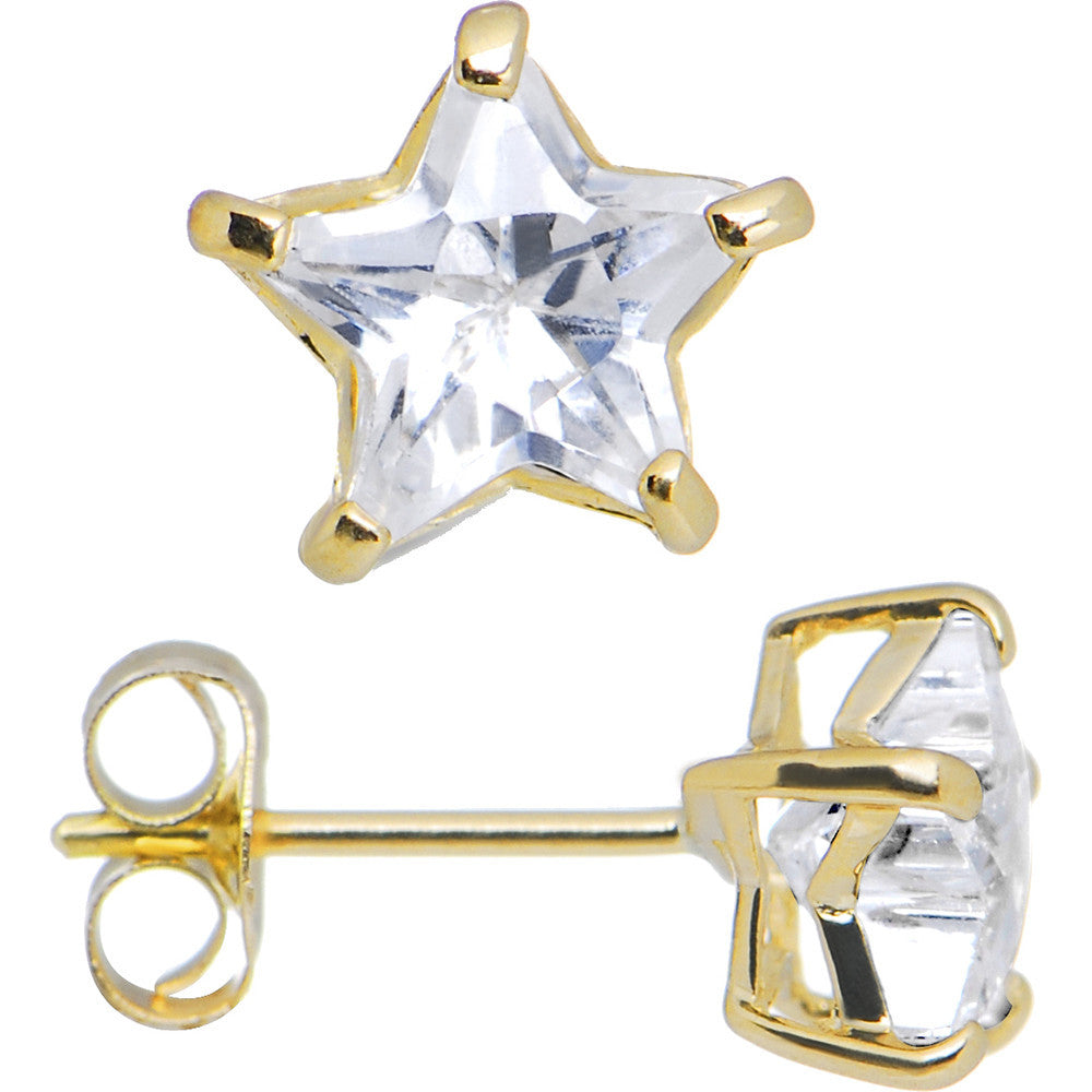 14kt Yellow Gold .47ct Basket Set Star CZ Stud Earrings