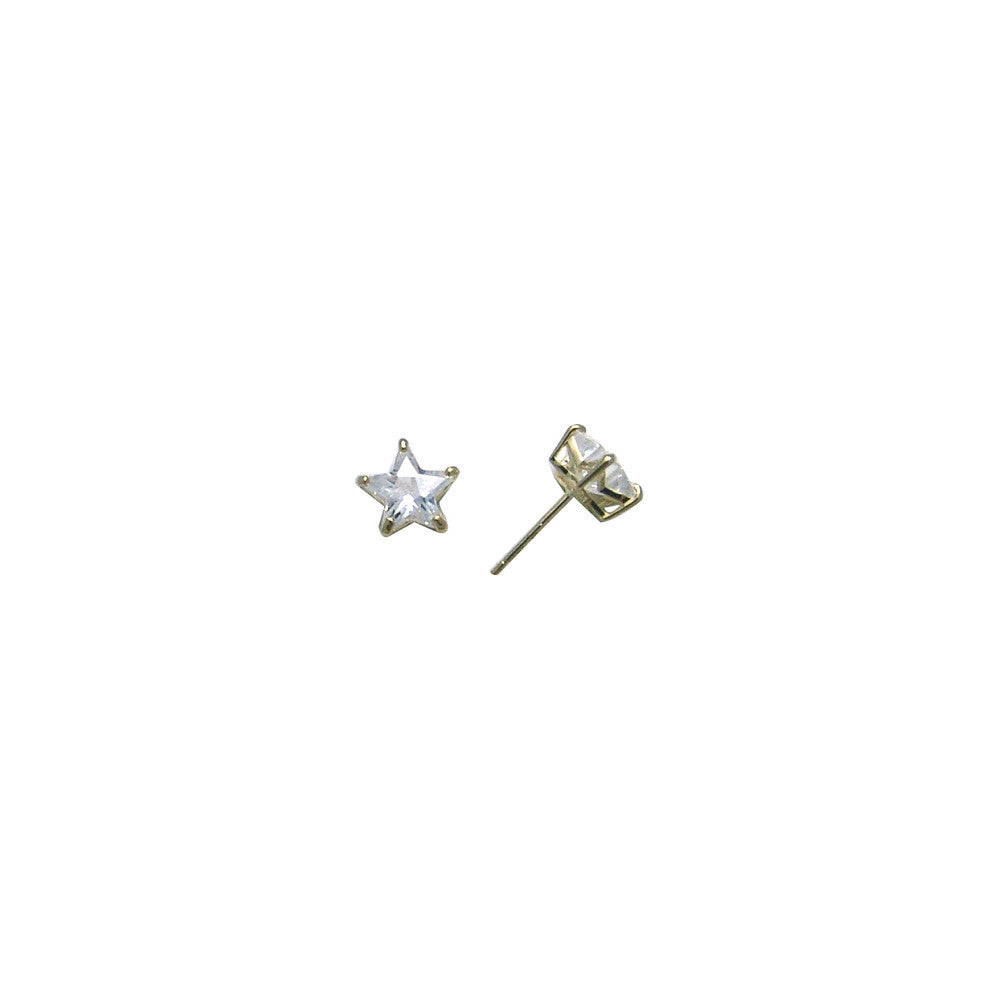 14kt Yellow Gold .80ct Basket Set Star CZ Stud Earrings