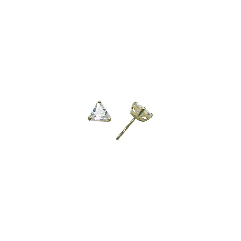 14kt Yellow Gold .47ct Basket Set Triangle CZ Stud Earrings