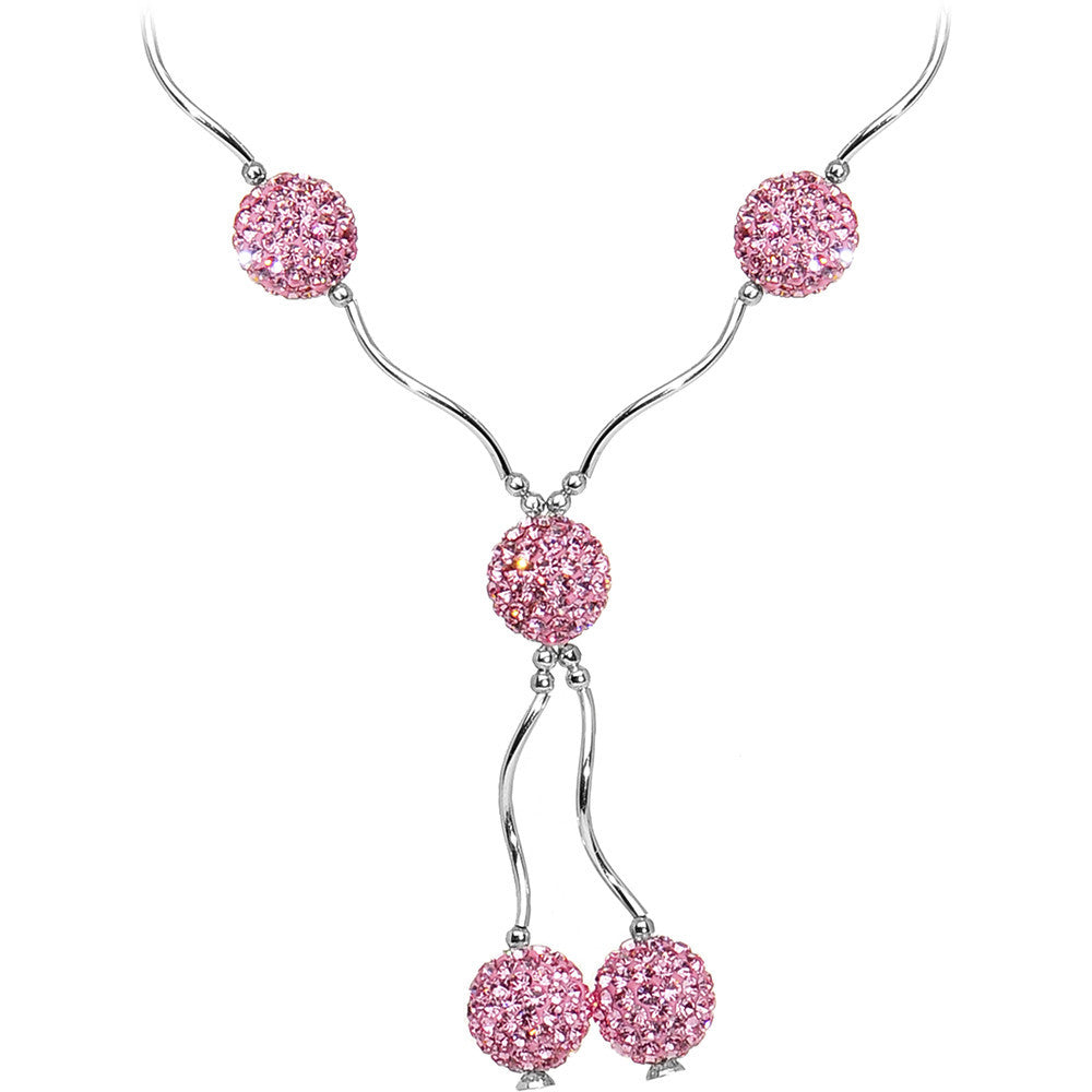 Sterling Silver Pink Crystal Ball Drop Necklace