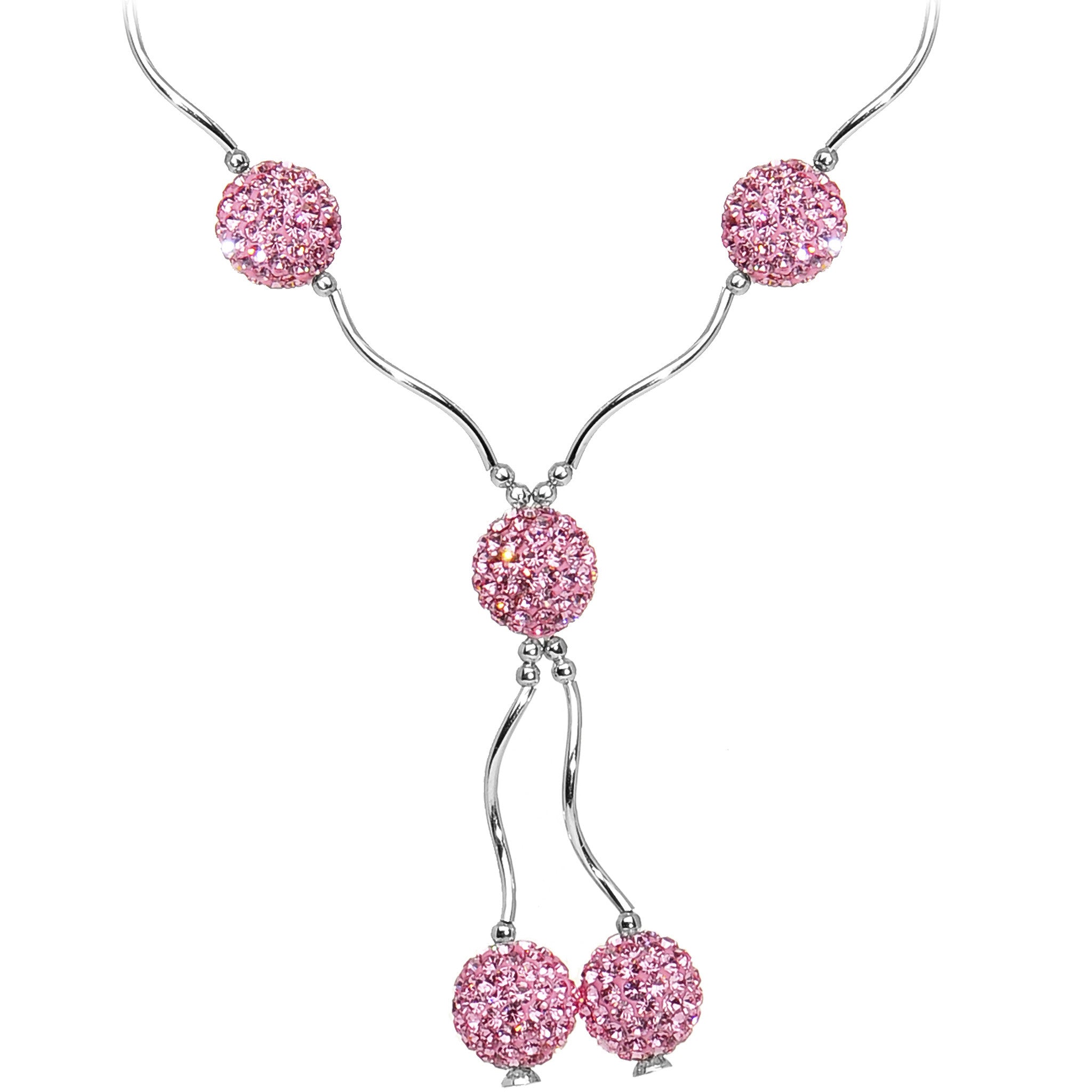 Sterling Silver Pink Crystal Ball Drop Necklace