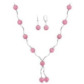 Sterling Silver Pink Crystal Ball Drop Necklace and Earring Set