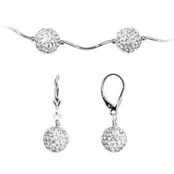 Sterling Silver Clear Crystal Ball Drop Necklace and Earring Set