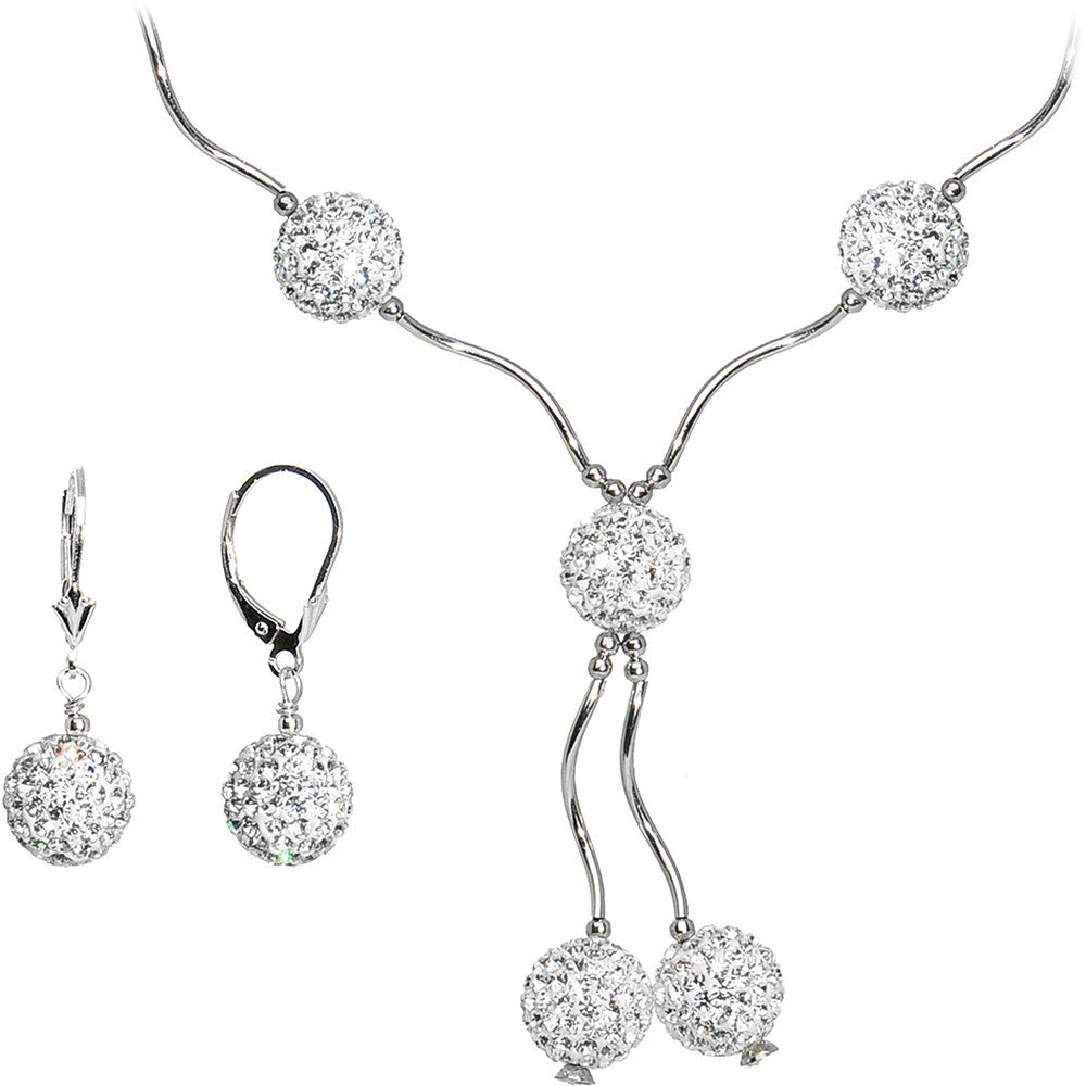 Sterling Silver Clear Crystal Ball Drop Necklace and Earring Set