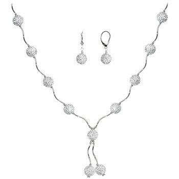 Sterling Silver Clear Crystal Ball Drop Necklace and Earring Set