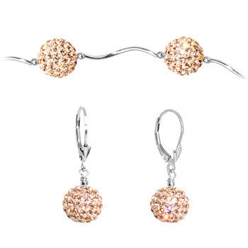 Sterling Silver Clear Champagne Ball Drop Necklace and Earring Set