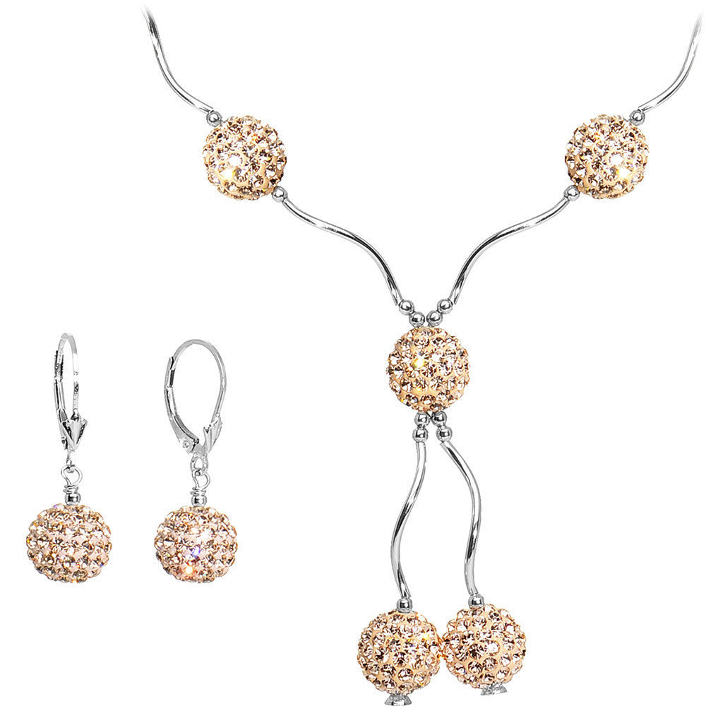 Sterling Silver Clear Champagne Ball Drop Necklace and Earring Set