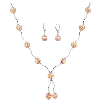 Sterling Silver Clear Champagne Ball Drop Necklace and Earring Set