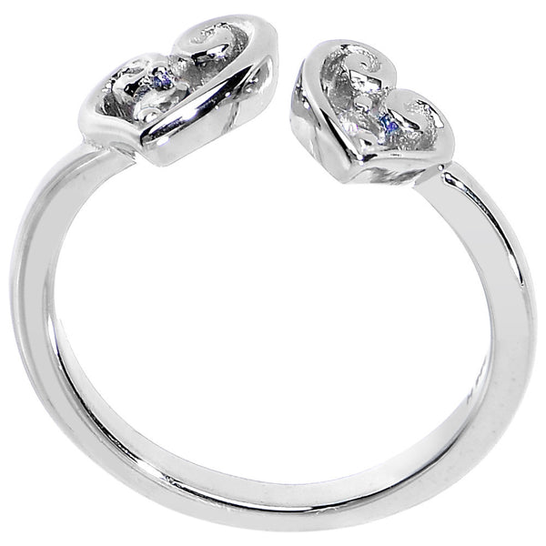 925 Sterling Silver CZ Dual Heart Toe Ring