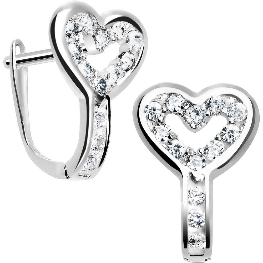 Sterling Silver Heart CZ April Birthstone Youth Leverback Earrings