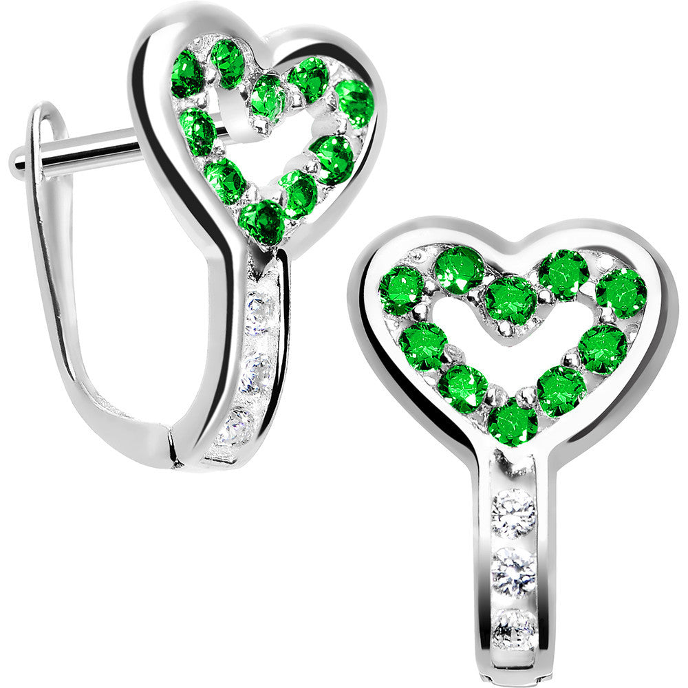 Sterling Silver Heart CZ May Birthstone Youth Leverback Earrings