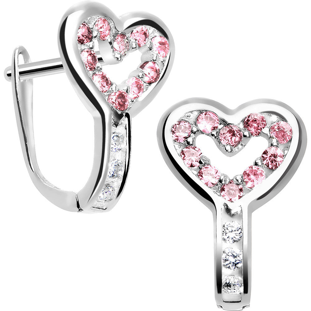 Sterling Silver Heart CZ June Birthstone Youth Leverback Earrings