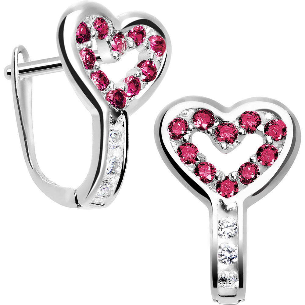 Sterling Silver Heart CZ July Birthstone Youth Leverback Earrings