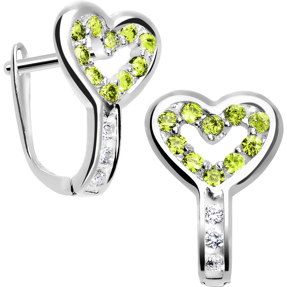 Sterling Silver Heart CZ August Birthstone Youth Leverback Earrings