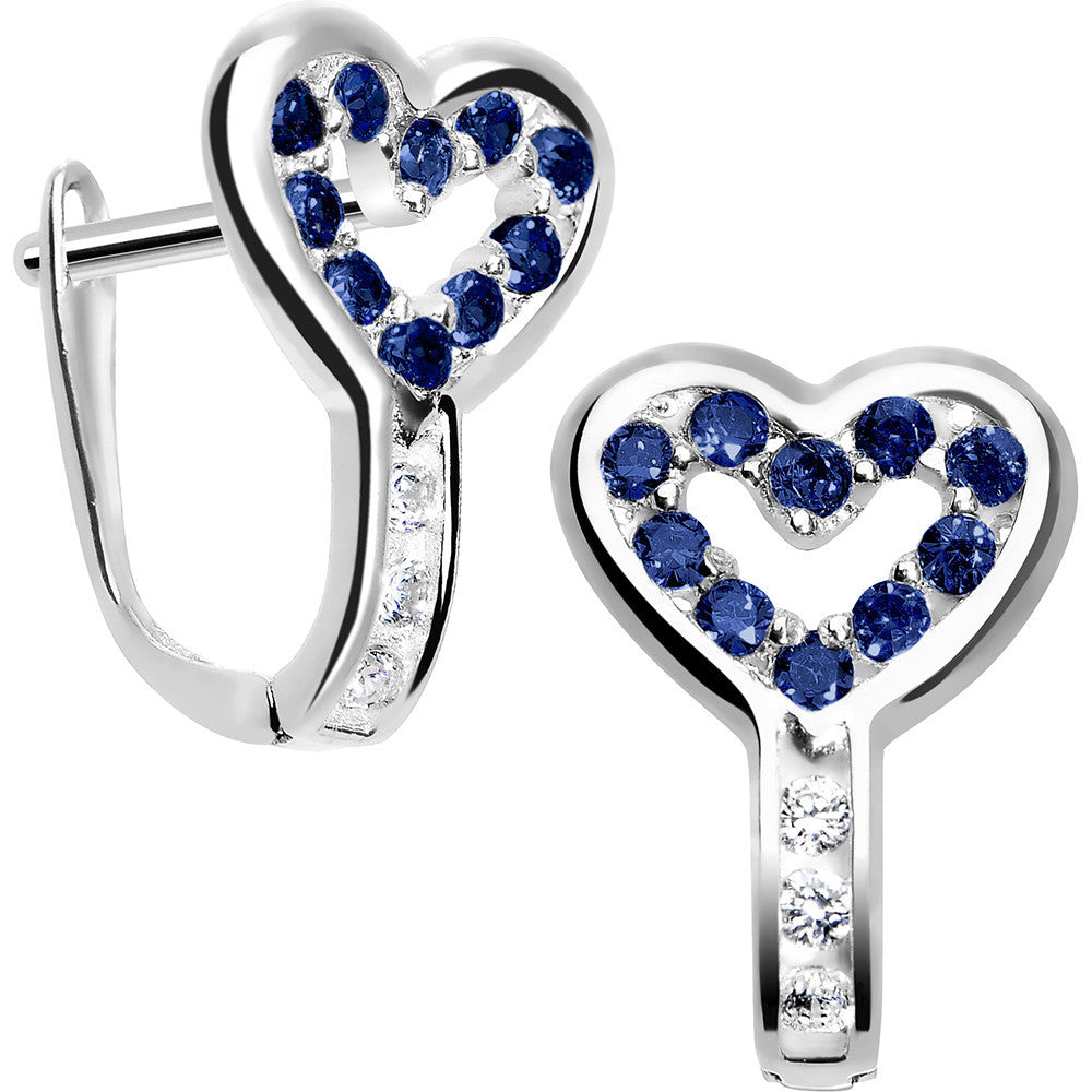 Sterling Silver Heart CZ September Birthstone Youth Leverback Earrings