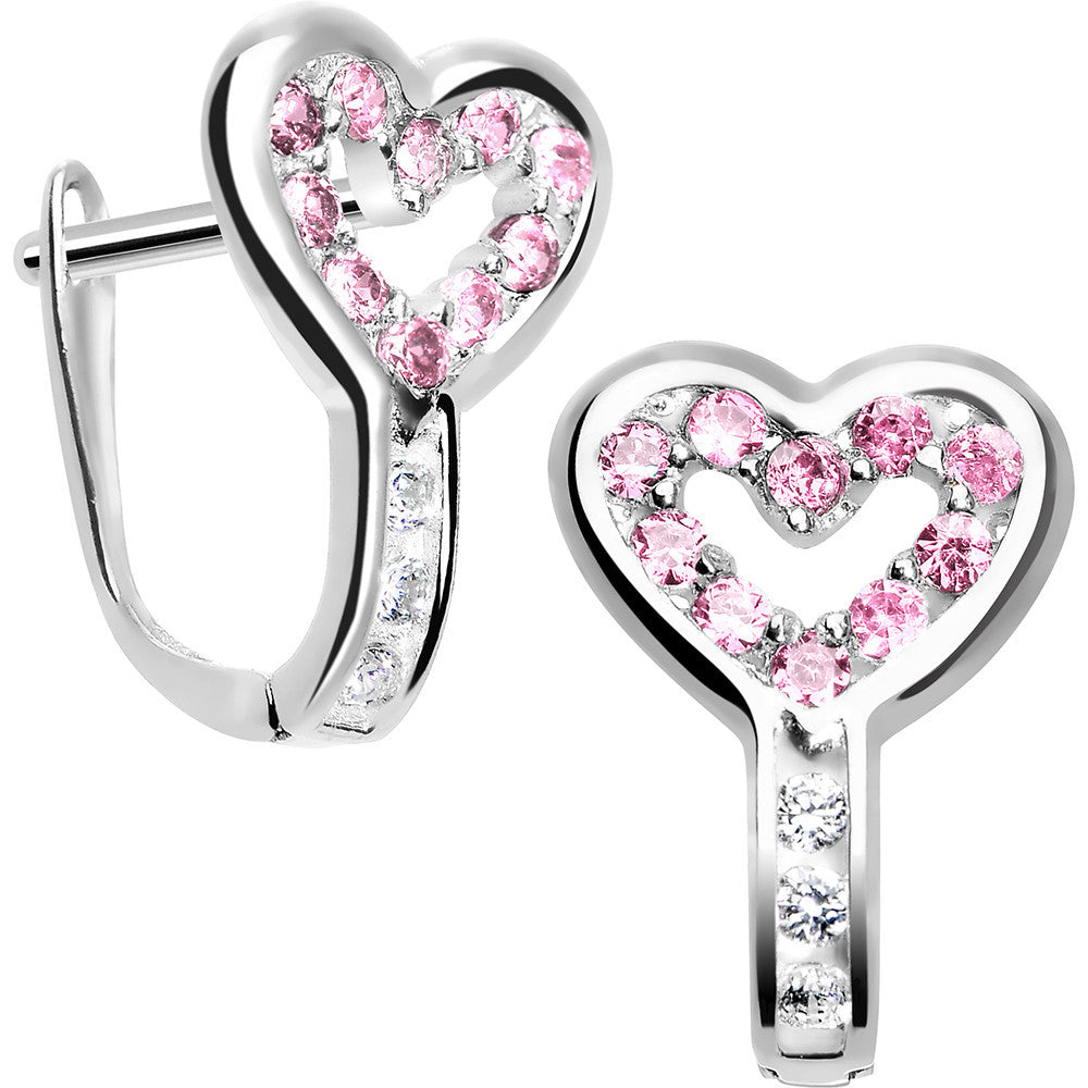 Sterling Silver Heart CZ October Birthstone Youth Leverback Earrings