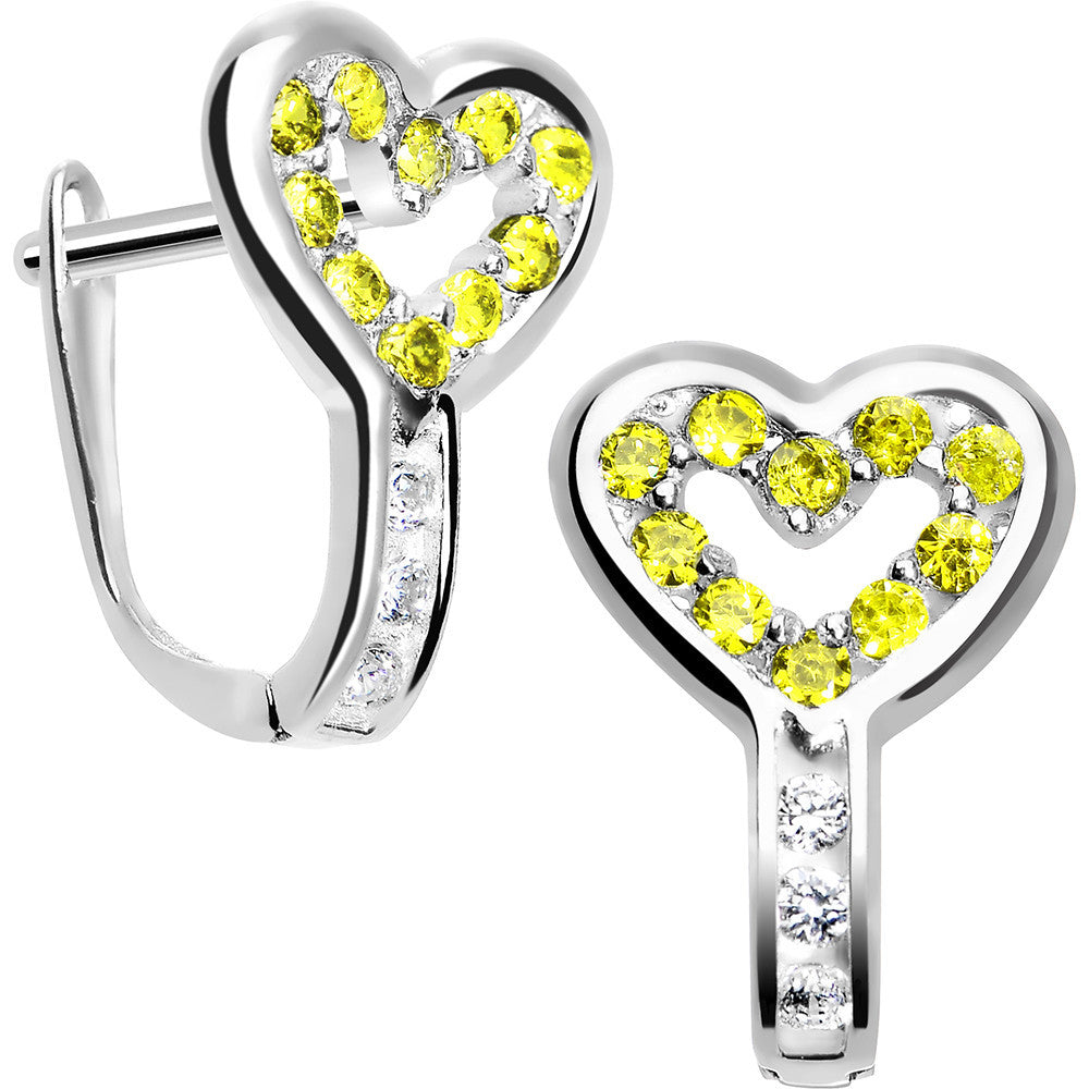 Sterling Silver Heart CZ November Birthstone Youth Leverback Earrings