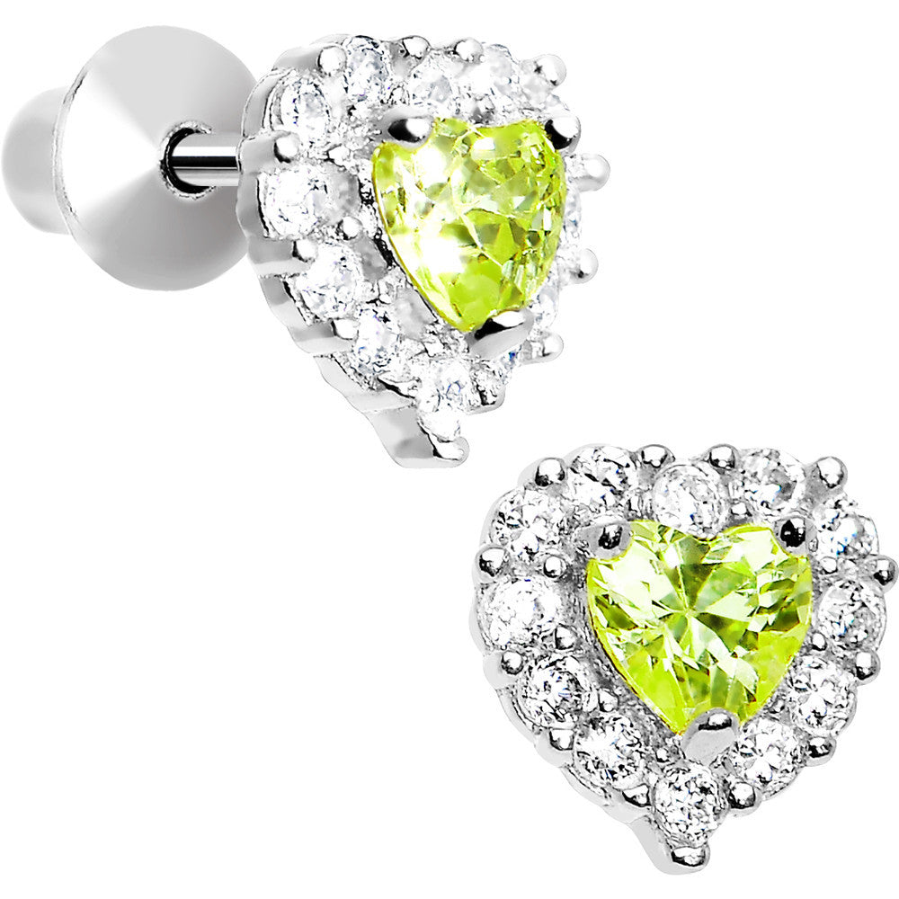 Sterling Silver Heart CZ August Birthstone Youth Screwback Earrings