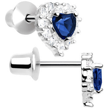 Sterling Silver Heart CZ September Birthstone Youth Screwback Earrings