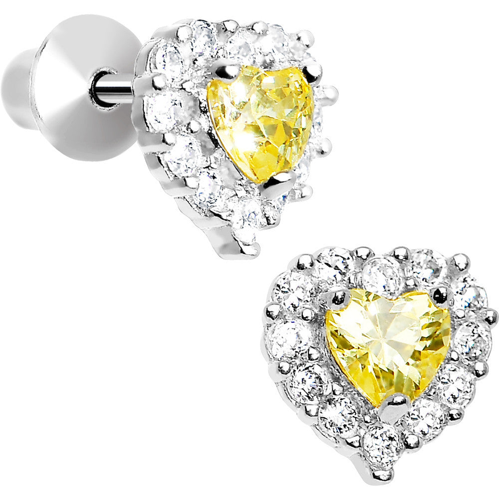 Sterling Silver Heart CZ November Birthstone Youth Screwback Earrings