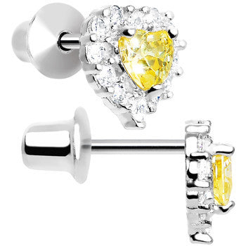 Sterling Silver Heart CZ November Birthstone Youth Screwback Earrings