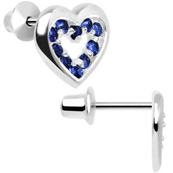 .925 Sterling Silver September CZ Open Heart Youth Screwback Earrings