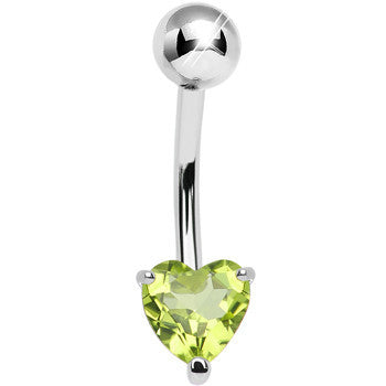 925 Sterling Silver Genuine Peridot Heart Solitaire Belly Ring