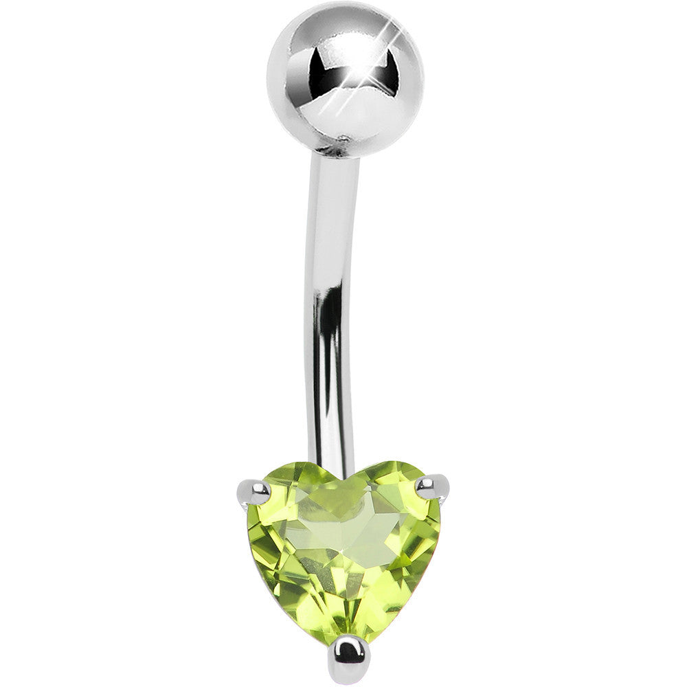 925 Sterling Silver Genuine Peridot Heart Solitaire Belly Ring