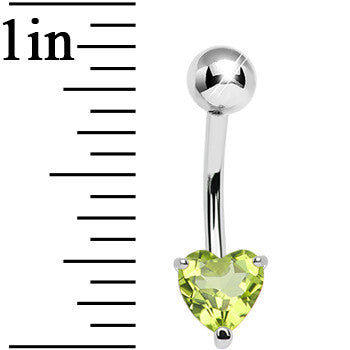 925 Sterling Silver Genuine Peridot Heart Solitaire Belly Ring