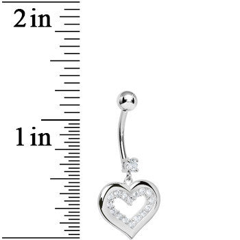 925 Sterling Silver Cubic Zirconia Encased Heart Dangle Belly Ring