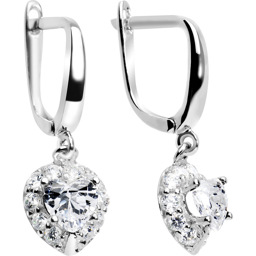 925 Silver CZ Heart April Birthstone Leverback Youth Earrings