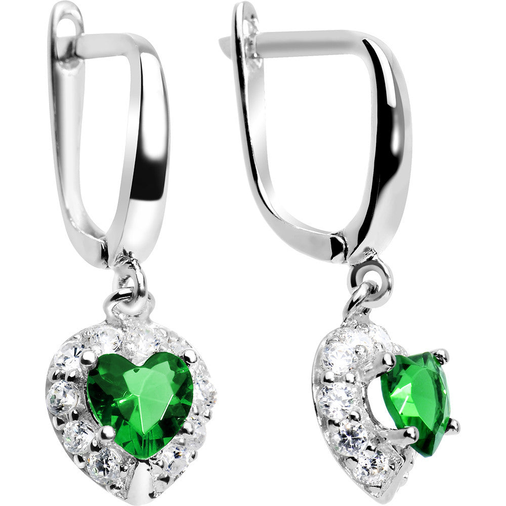 925 Silver CZ Heart May Birthstone Leverback Youth Earrings