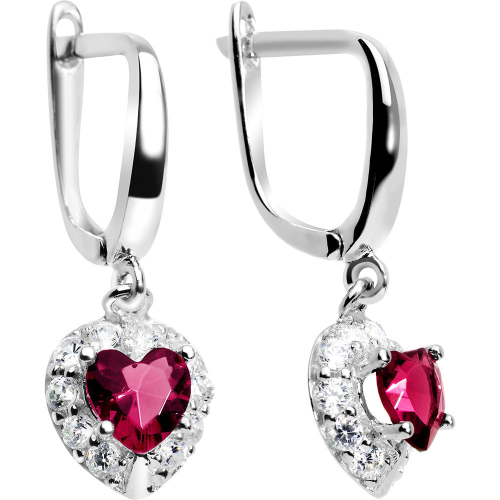 925 Silver CZ Heart July Birthstone Leverback Youth Earrings