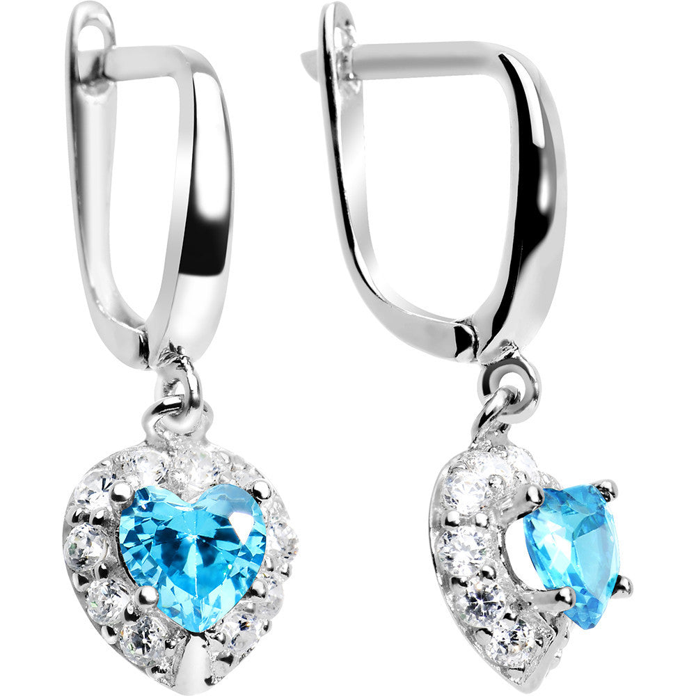 925 Silver CZ Heart December Birthstone Leverback Youth Earrings