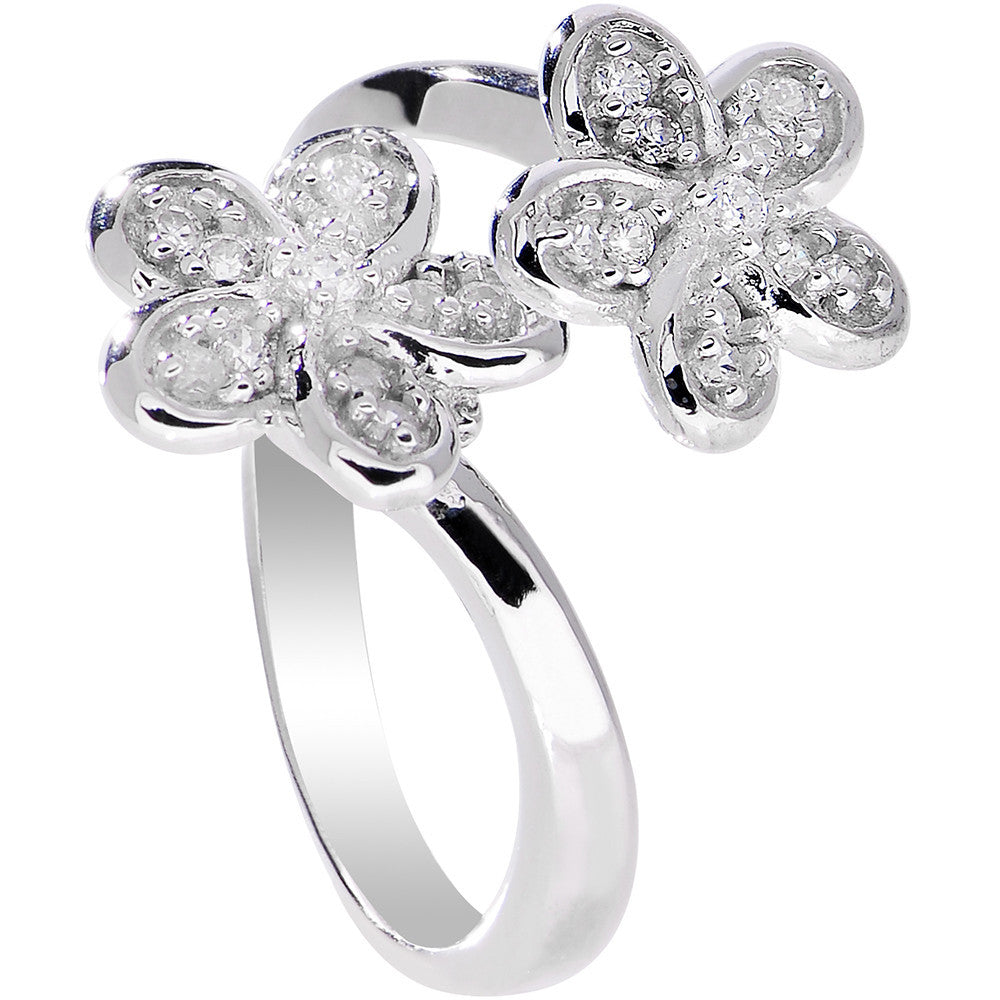 925 Sterling Silver Clear CZ Twin Flower Toe Ring