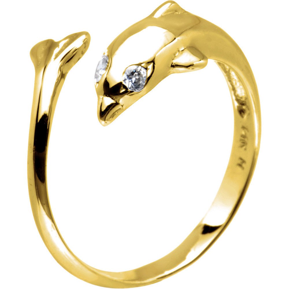 Solid 14kt Yellow Gold .02 Carat Genuine Diamond Dolphin Toe Ring