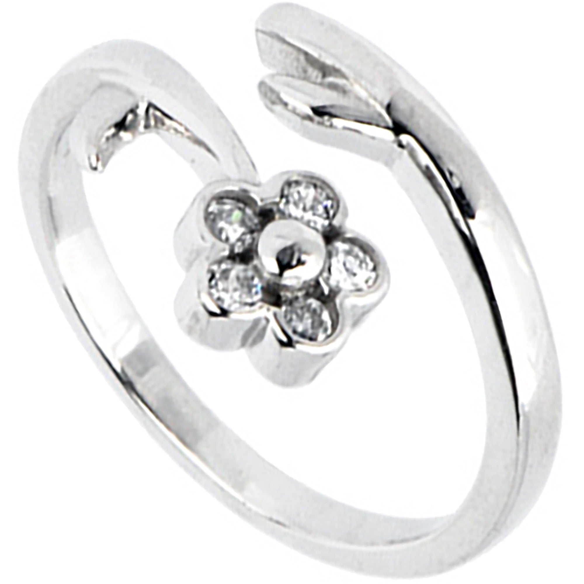 Solid 14kt White Gold .05 Carat Genuine Diamond Flower Toe Ring