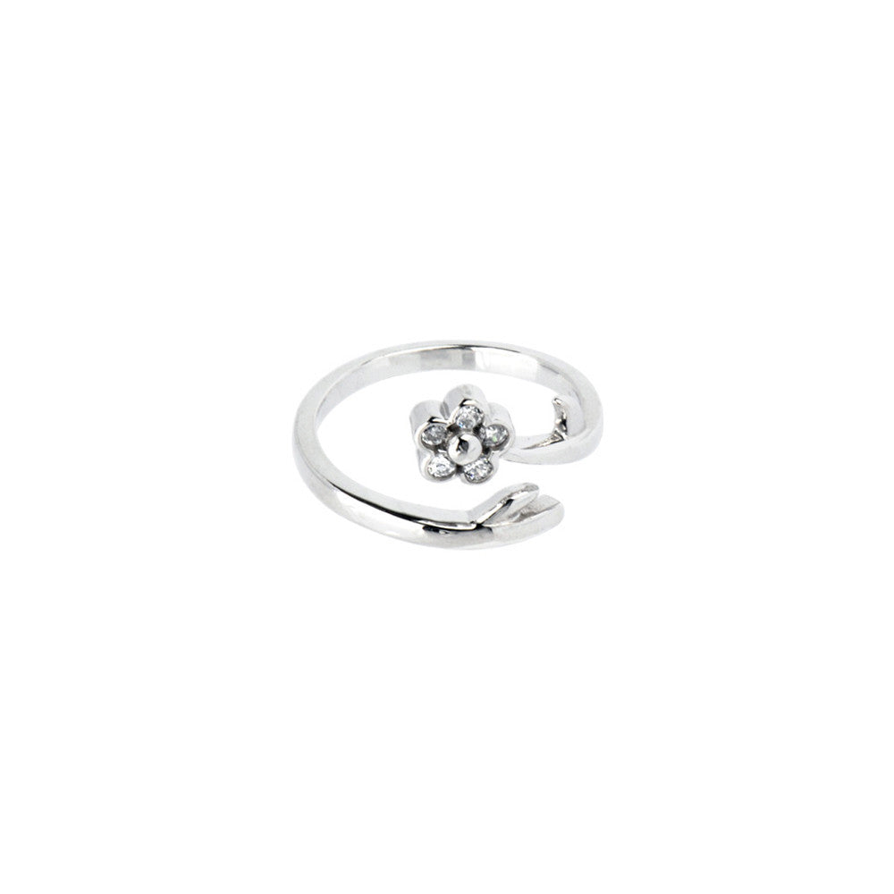 Solid 14kt White Gold .05 Carat Genuine Diamond Flower Toe Ring