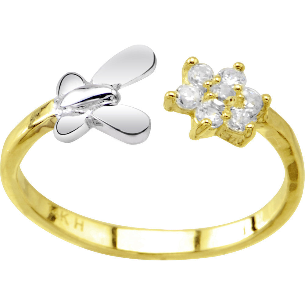 Solid 14kt Yellow White Gold Butterfly Flower Toe Ring