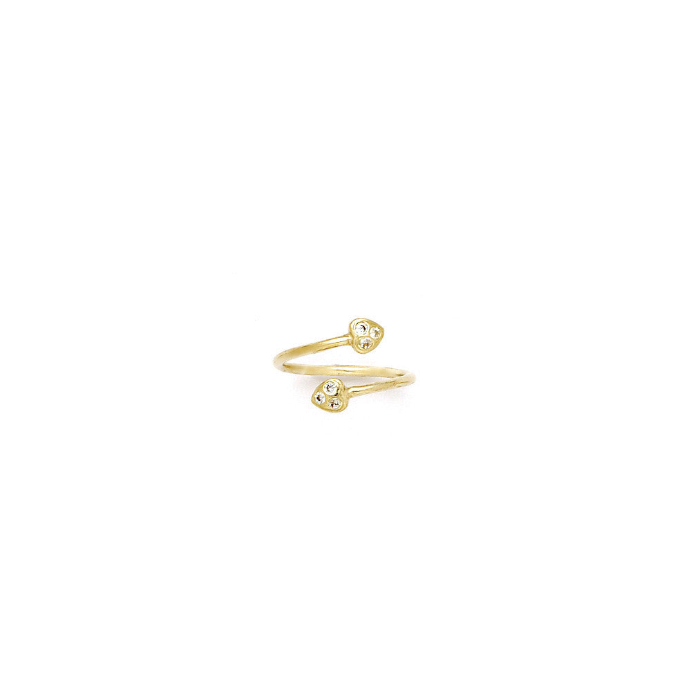 Solid 14kt Yellow Gold Double Gem Heart Cubic Zirconia Toe Ring