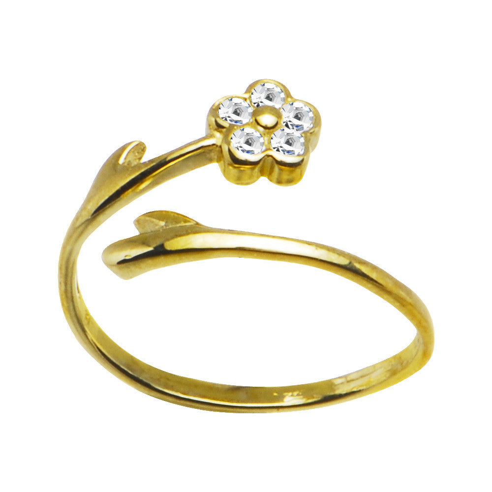 Solid 14kt Yellow Gold Gem Flower Cubic Zirconia Toe Ring