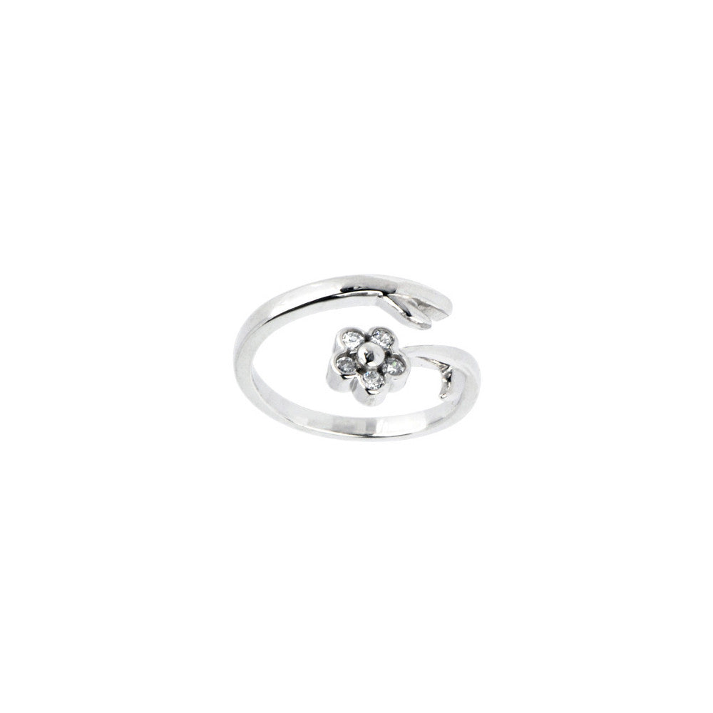 Solid 14kt White Gold Gem Flower Cubic Zirconia Toe Ring