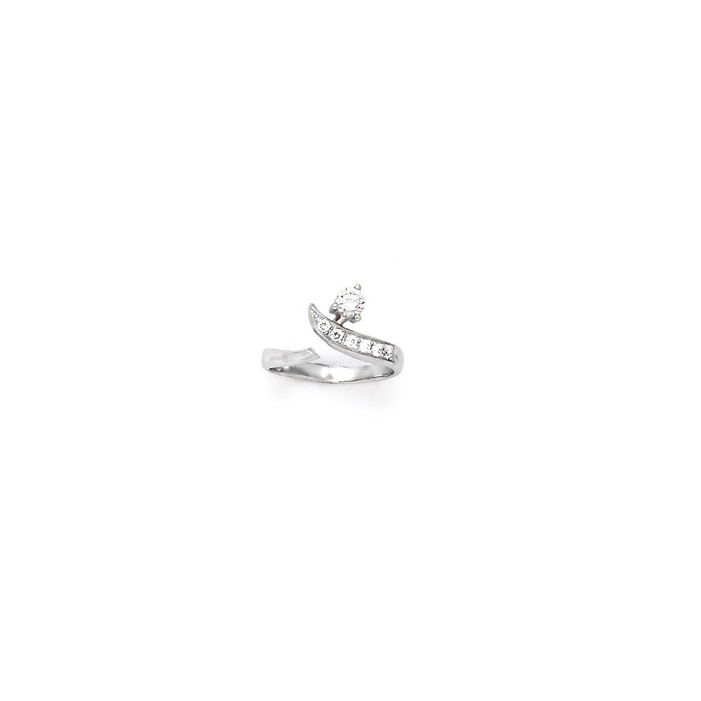 Solid 14kt White Gold Five Gem with Solitaire Cubic Zirconia Toe Ring