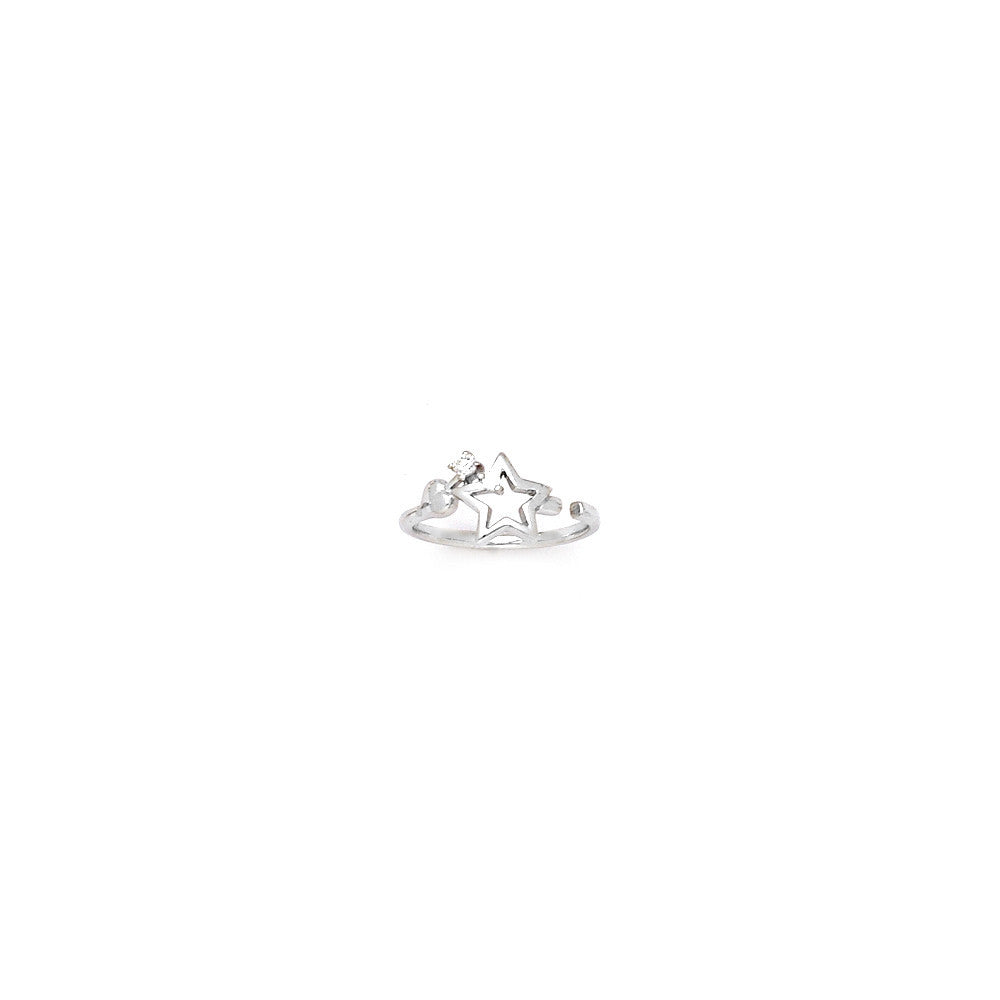 Solid 14kt White Gold Hollow Star Cubic Zirconia Toe Ring